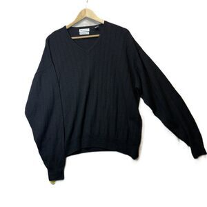 Methodé Extra Fine Merino Wool V-Neck Sweater Men’s Large Black Ribbed Knit